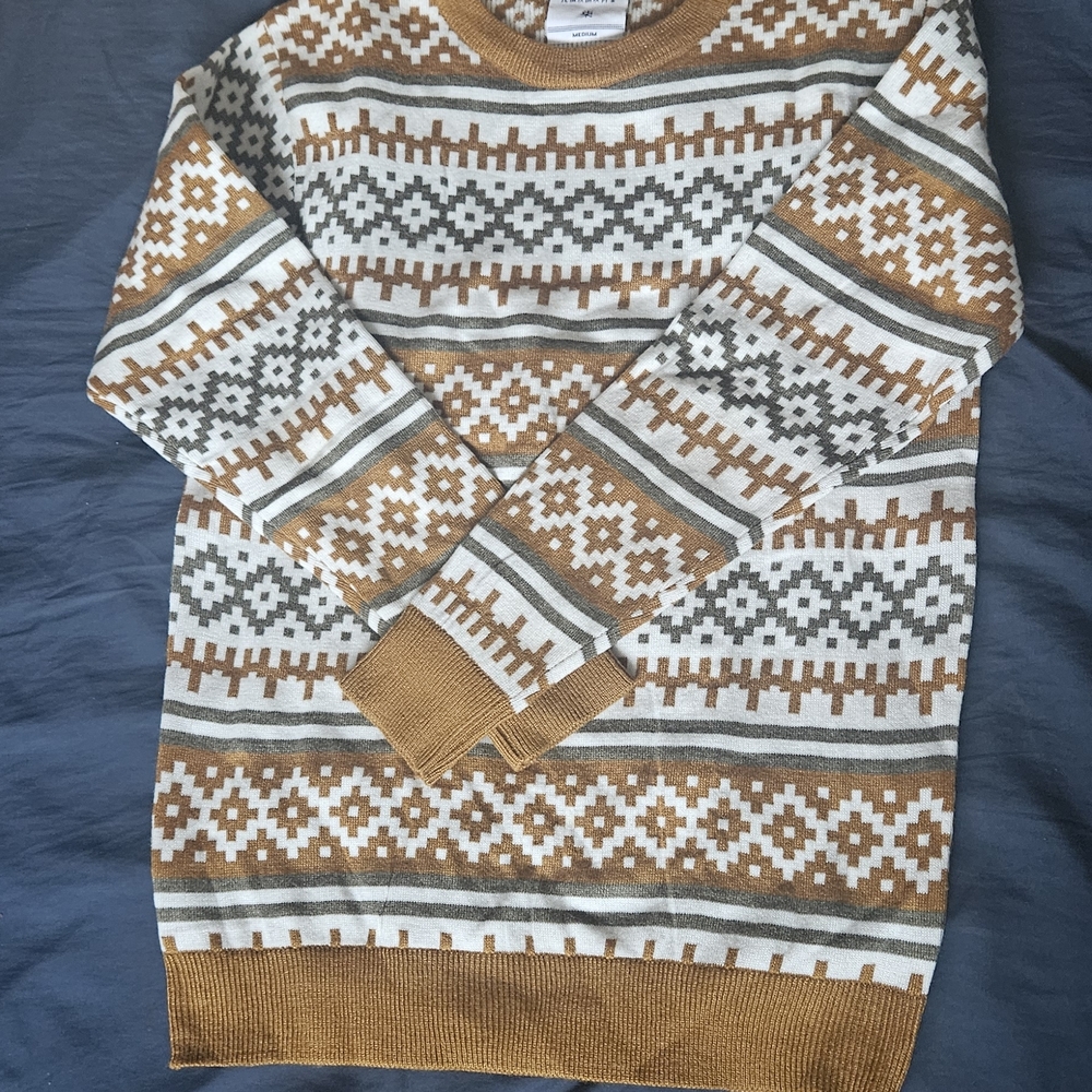 Men's Patterned Sweater - Mustard and Gray
